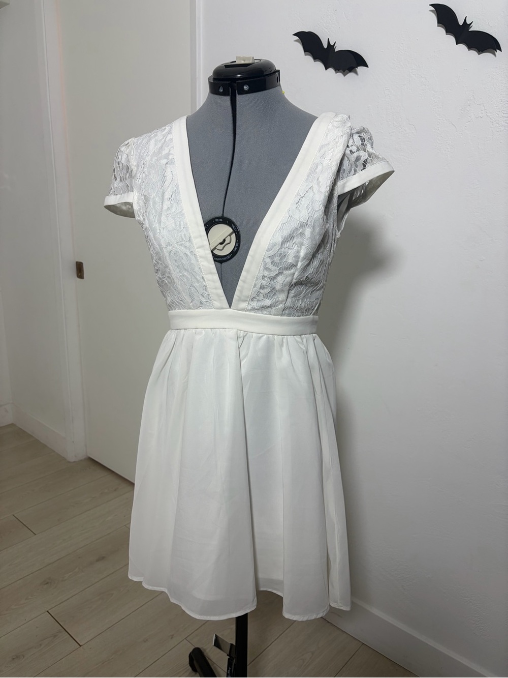 Showpo White Lace Deep V Mini Dress